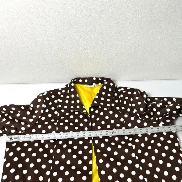 Susan Graver Sateen Jacket Size 3X Brown White Polka Dot Ruched Sleeve Pockets - Picture 13 of 16